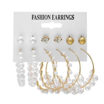 Heart Design Pearl Round Earrings With Studs (6 pairs)